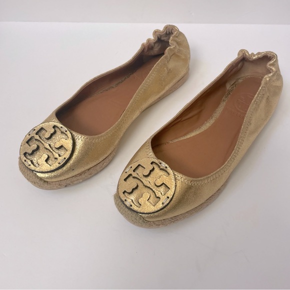 Tory Burch Reva Gold Ballet Flats Sz 6 - Picture 8 of 13